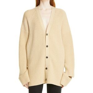 NEW Birgitte Herskind Ace Knit Straw Tan Cardigan Merino Wool Blend Sweater SZ S